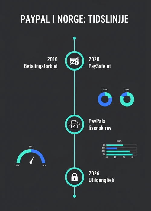 Illustrasjon av PayPal-logoen sammenflettet med kontanter og et casinohjul, som symboliserer utfordringene med nettspillbetalinger i Norge.