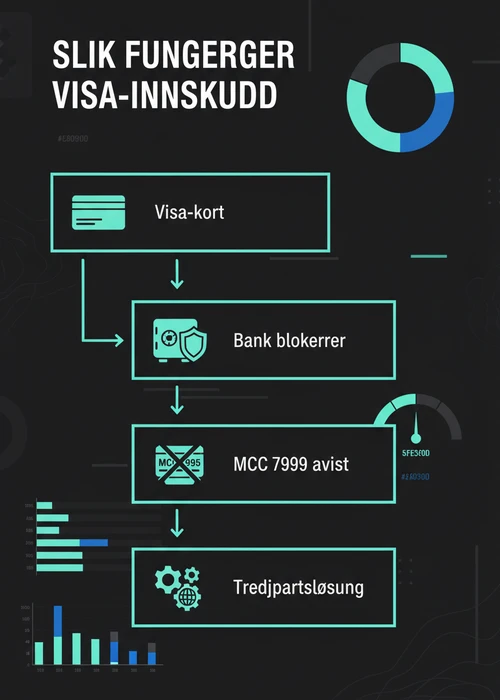 Illustrasjon av et Visa-kort i et spillemiljø, symboliserer online casinotransaksjoner i Norge.